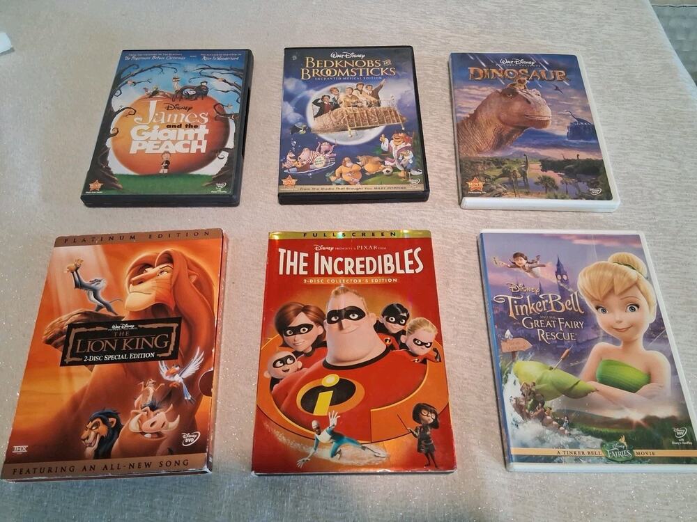 Disney DVD Lot of 6 - The Lion King Platinum, The Incredibles, Tinker Bell &...
